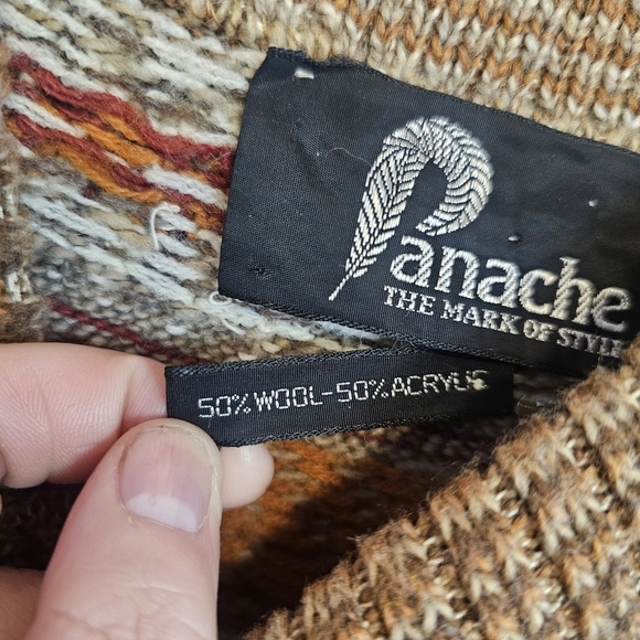 Vintage 60s/70s Fair Isle Mock Neck Turtleneck Striped Sweater Wool Blend - Picture 5 of 8